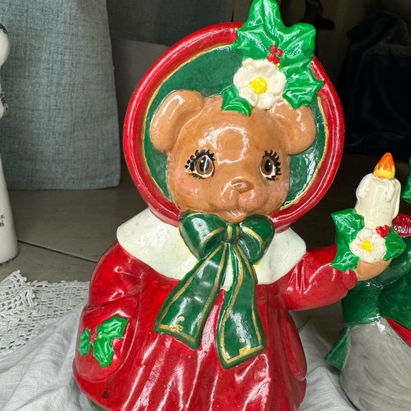 Pair of VTG Hand Painted Christmas Teddy Bear Figurines Boy & Girl 9" Tall - Picture 2 of 6